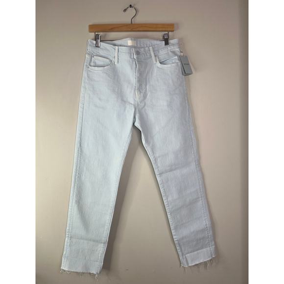 NWT Mother The Scrapper Cuff Ankle Fray Zip Denim Jeans Bottom Baby Blue Size 28 - Picture 2 of 9